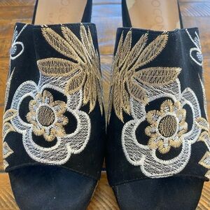 Matisse Black and Gold Embroidered Mules